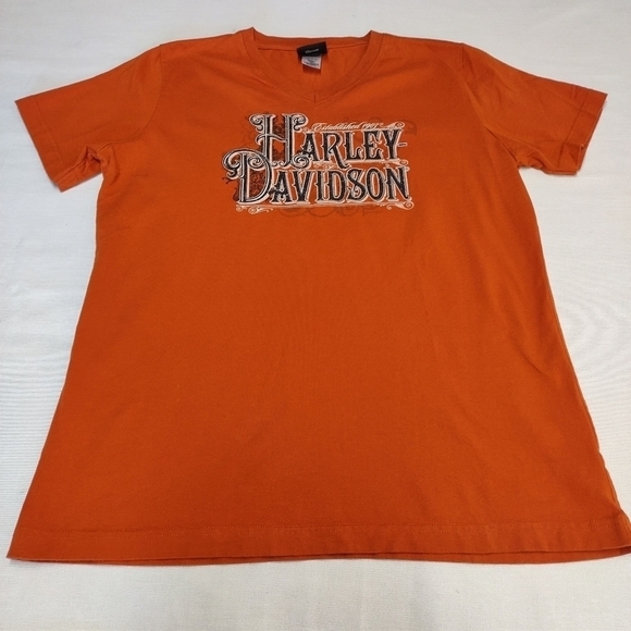 Harley-Davidson Women's Orange V-Neck T-shirt Size L - Picture 3 of 9